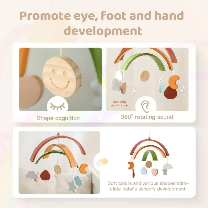 Montessori Wooden Rainbow Mobile – Hanging Crib Rattle Toy