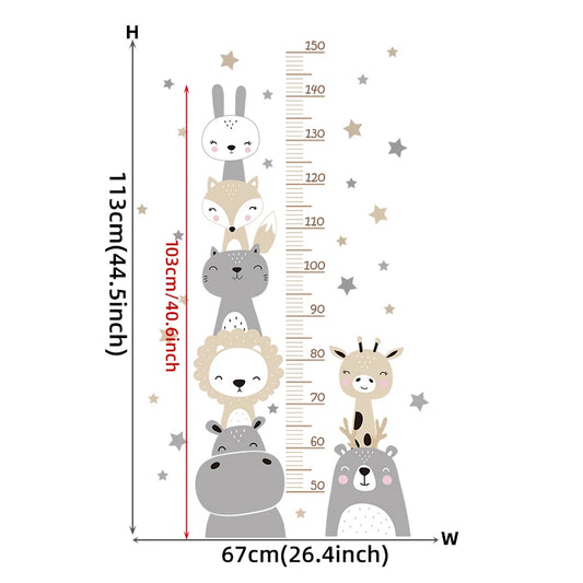 Baby Nursery Growth Chart Wall Sticker - Animals