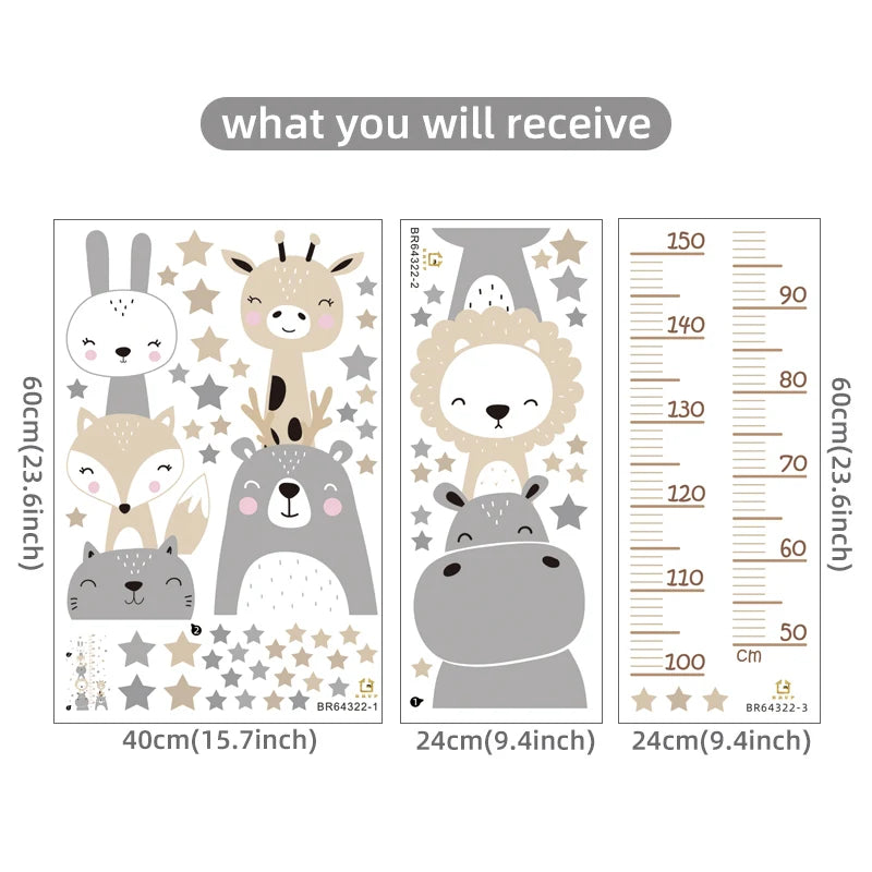 Baby Nursery Growth Chart Wall Sticker - Animals