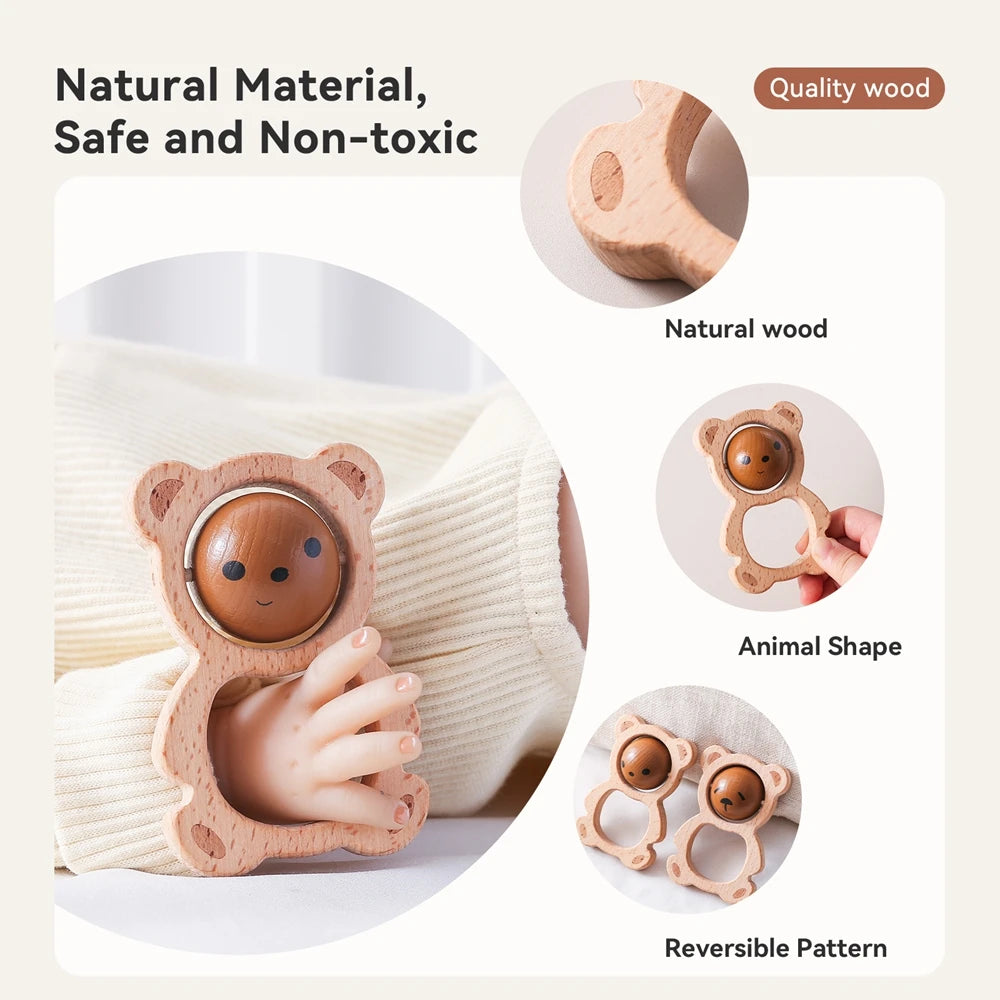 Wooden Baby Rattle Bear Rotating Toy