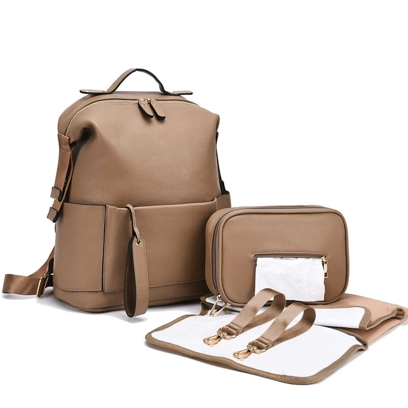 Luxury Leather Diaper Bag Backpack – Large Capacity Travel Bag