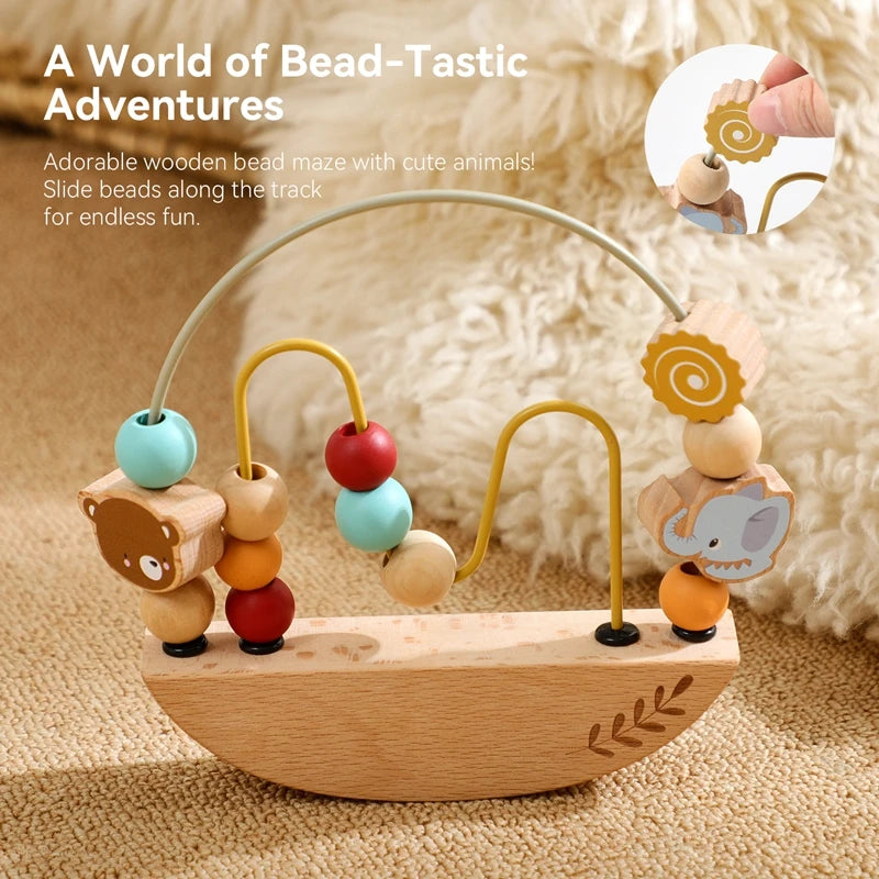 Montessori Wooden Animal Bead Maze – Threading Toy