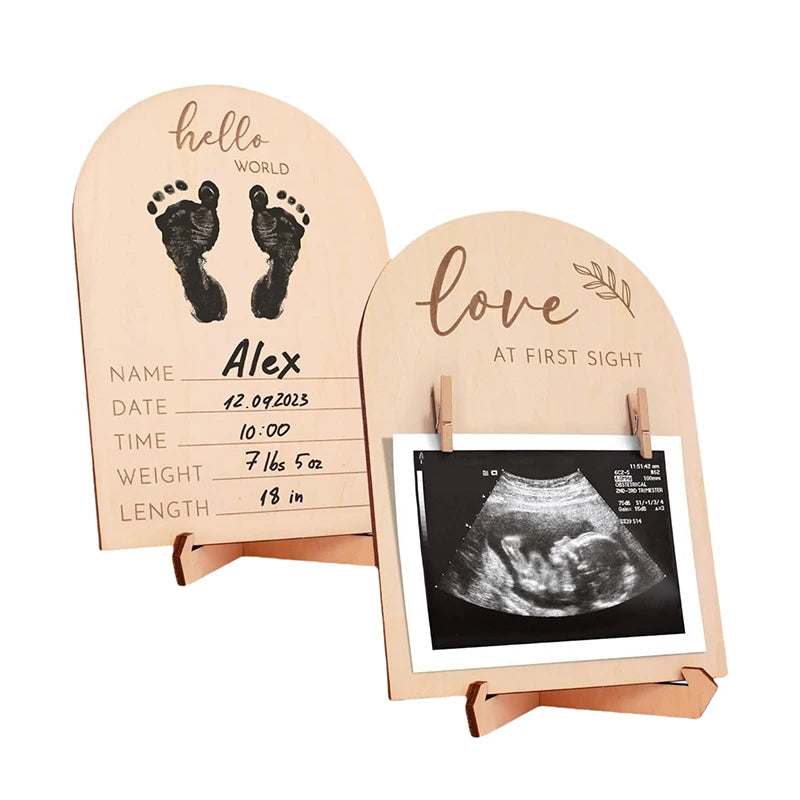 Pregnancy & Baby Birth Announcement Wooden Ultrasonic Photo Display