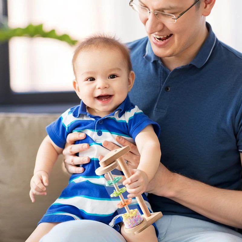 Wooden Baby Rolling Rainbow Rainmaker Tube