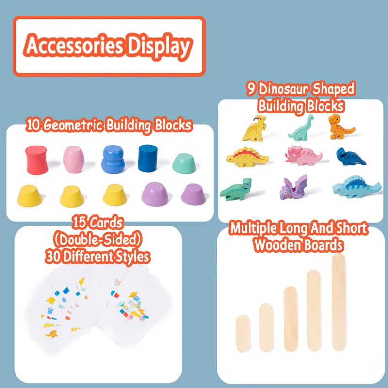 Dinosaur Stacking Wooden Balance Blocks – Montessori Fine Motor Toy