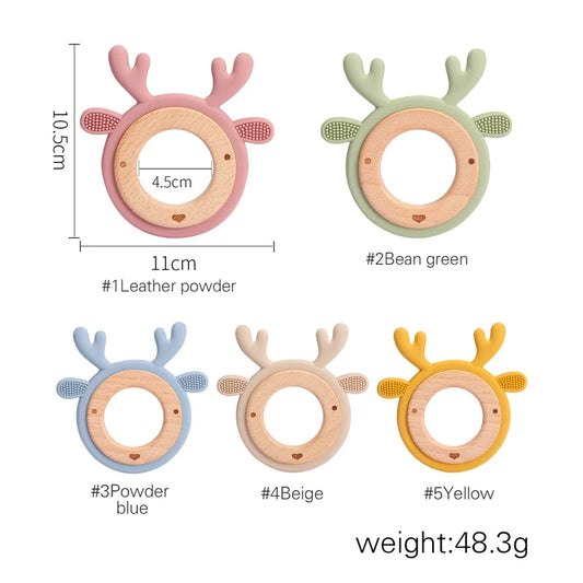 Silicone & Wood Baby Teether – BPA-Free Chewing Ring