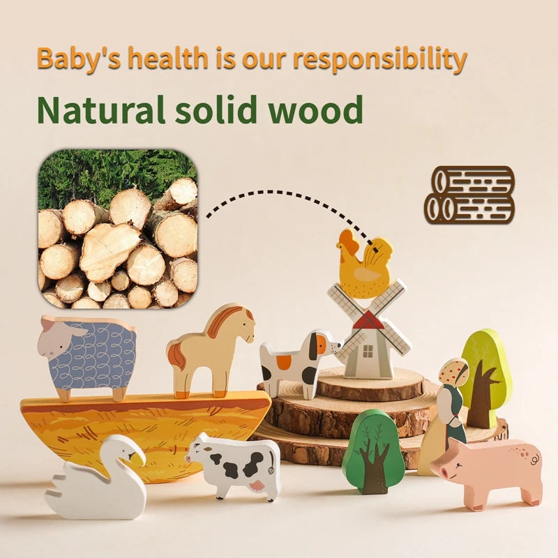 Baby Farm Wooden Stacking Blocks – Animal Balance Toy