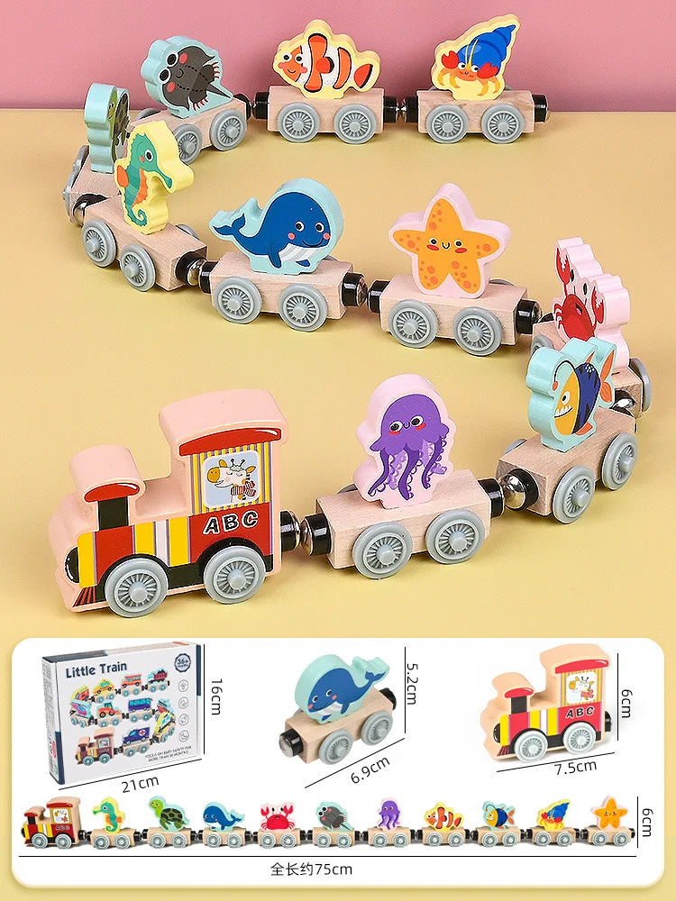 Montessori Wooden Magnetic Train Set - Ocean