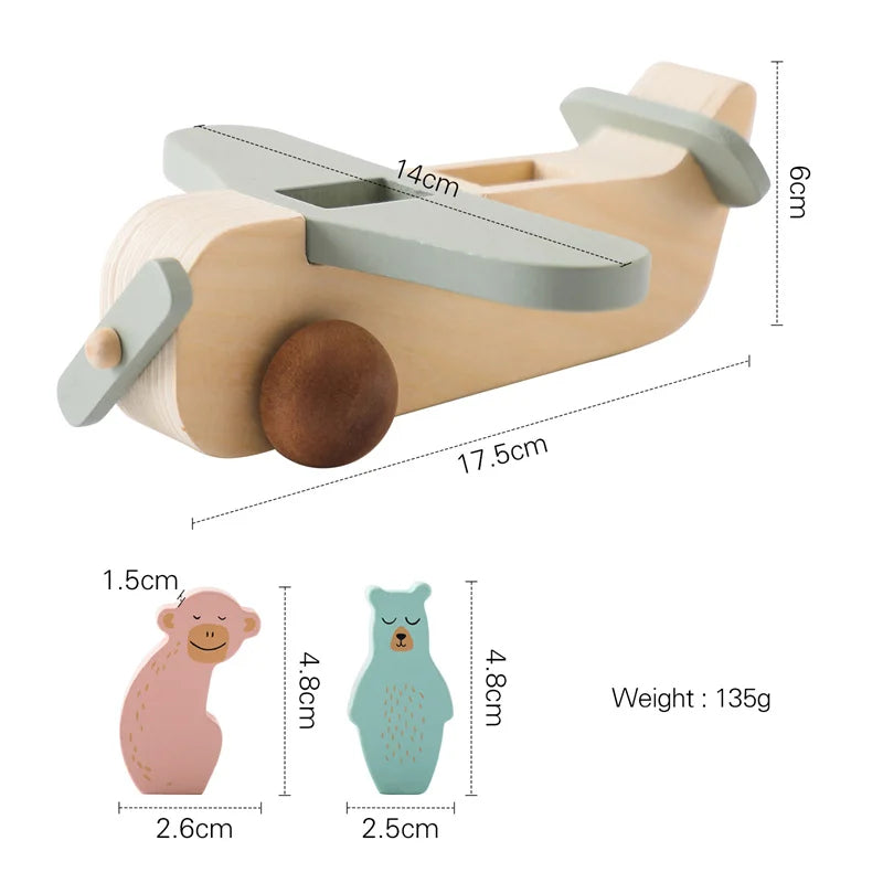 Wooden Airplane Toy with Animal Passengers