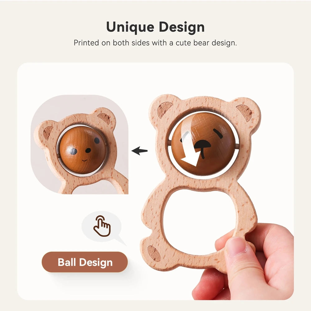 Wooden Baby Rattle Bear Rotating Toy