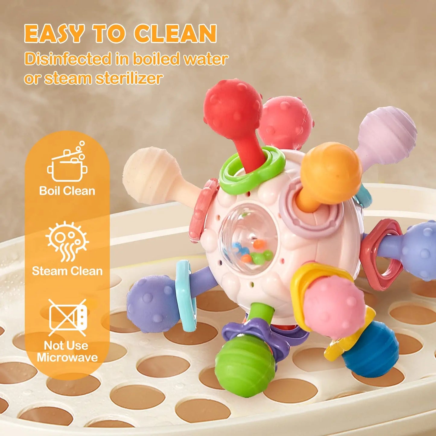 Sensory Teething Ball & Rattle – Baby Grasping Toy for 0–12 Months