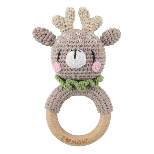 Crochet Wooden Teether Ring Rattle