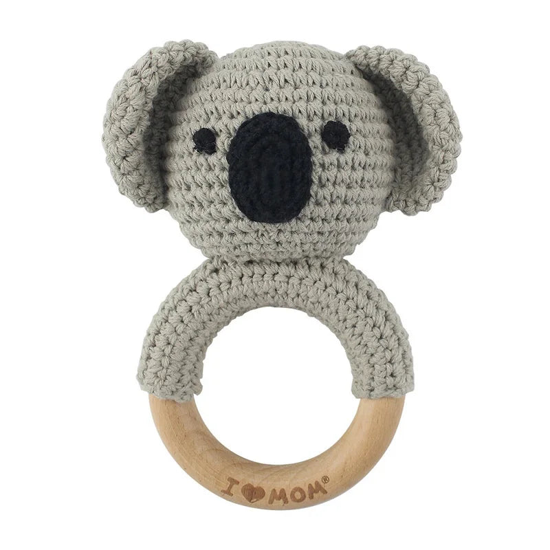 Crochet Wooden Teether Ring Rattle - Koala