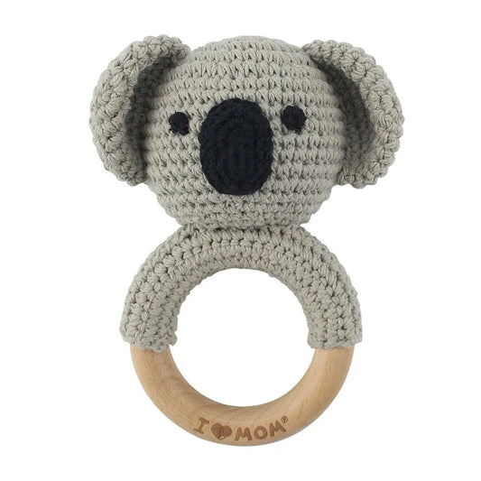 Crochet Wooden Teether Ring Rattle - Koala
