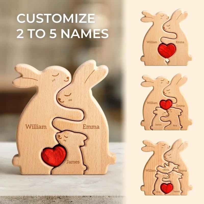 Personalized Wooden Rabbit Puzzle – Custom Family Name Keepsake Gift
