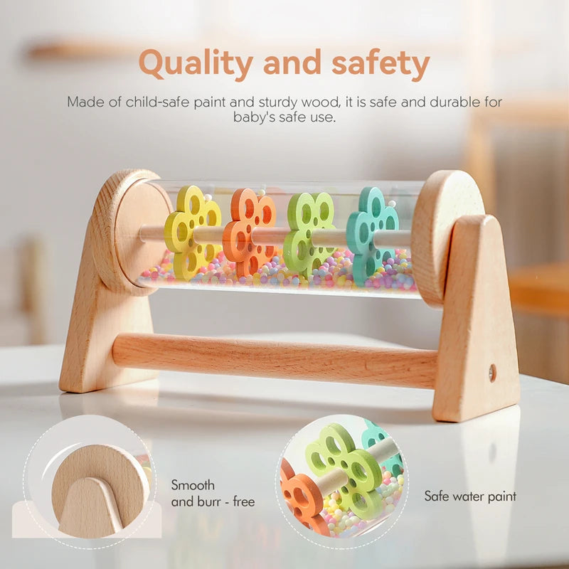 Wooden Baby Rolling Rainbow Rainmaker Tube