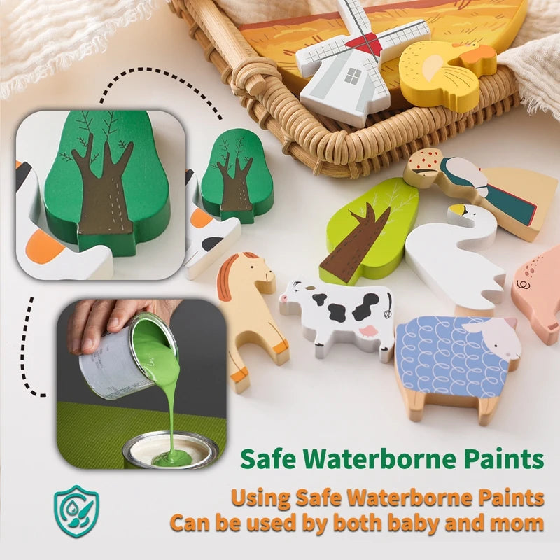 Baby Farm Wooden Stacking Blocks – Animal Balance Toy