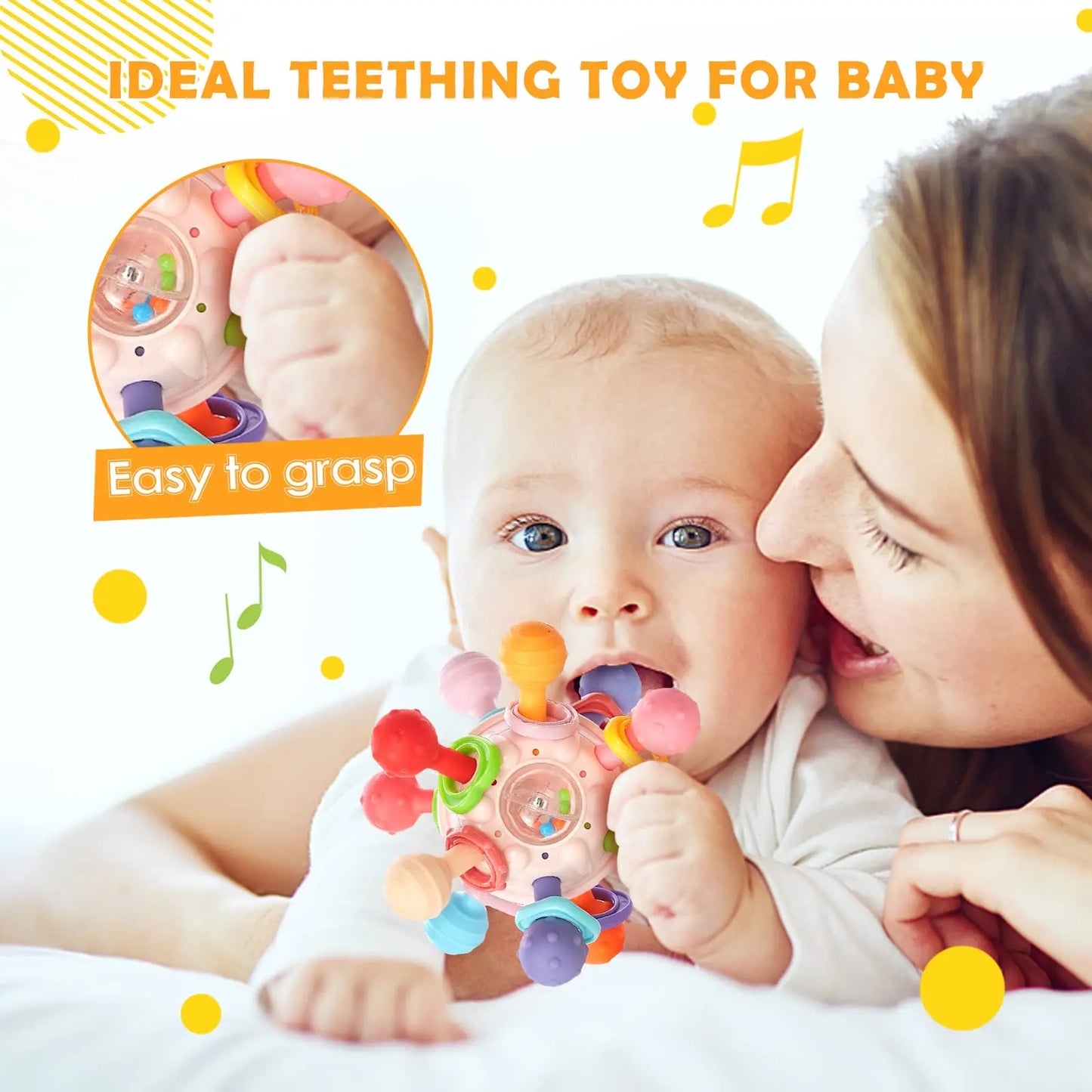 Sensory Teething Ball & Rattle – Baby Grasping Toy for 0–12 Months