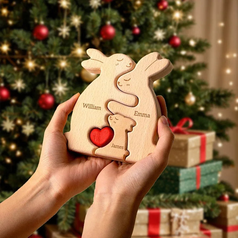 Personalized Wooden Rabbit Puzzle – Custom Family Name Keepsake Gift