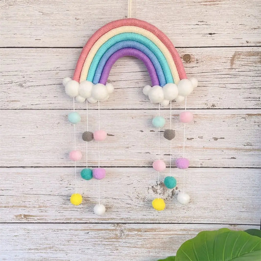 PomPom Macrame Rainbow Clouds Tapestry