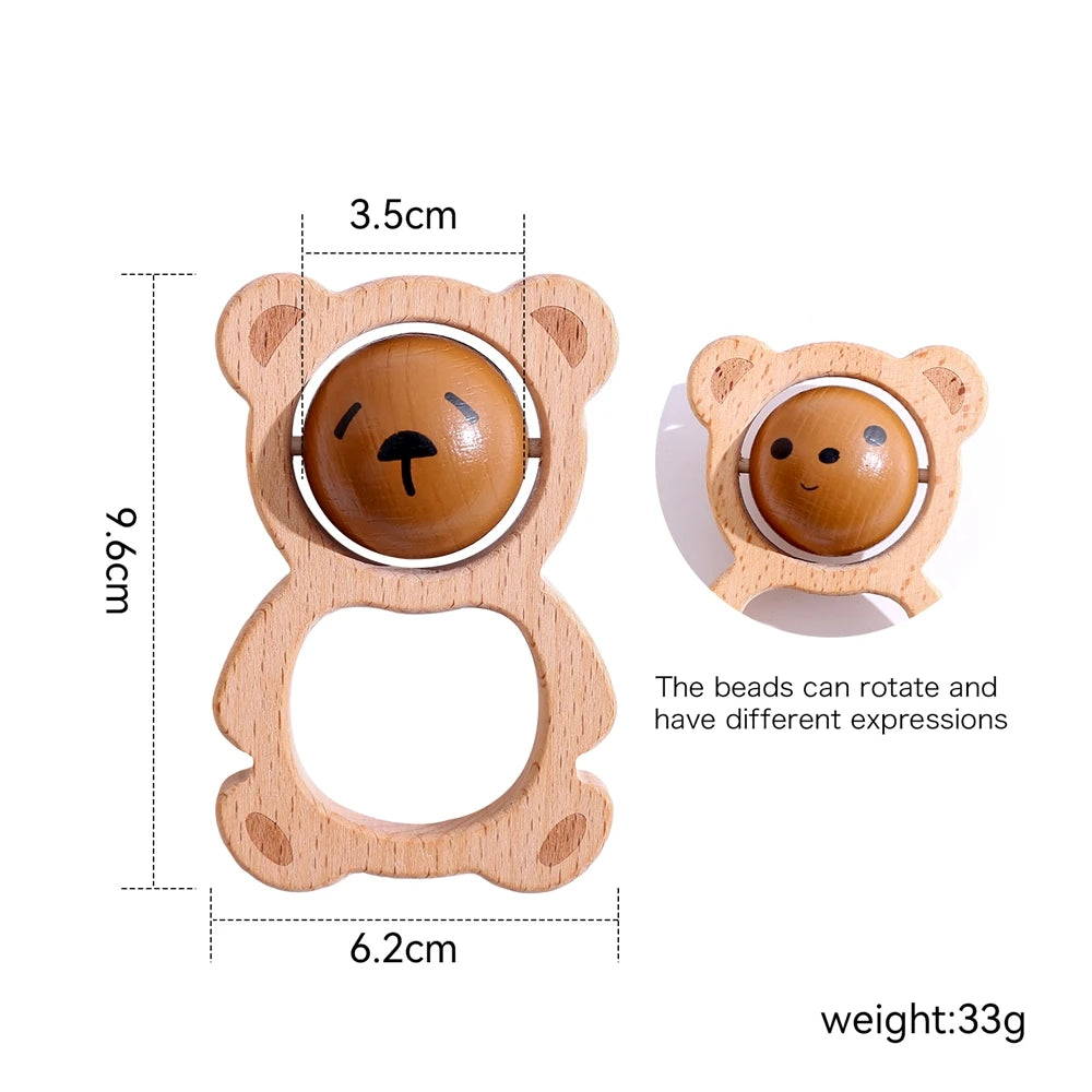 Wooden Baby Rattle Bear Rotating Toy