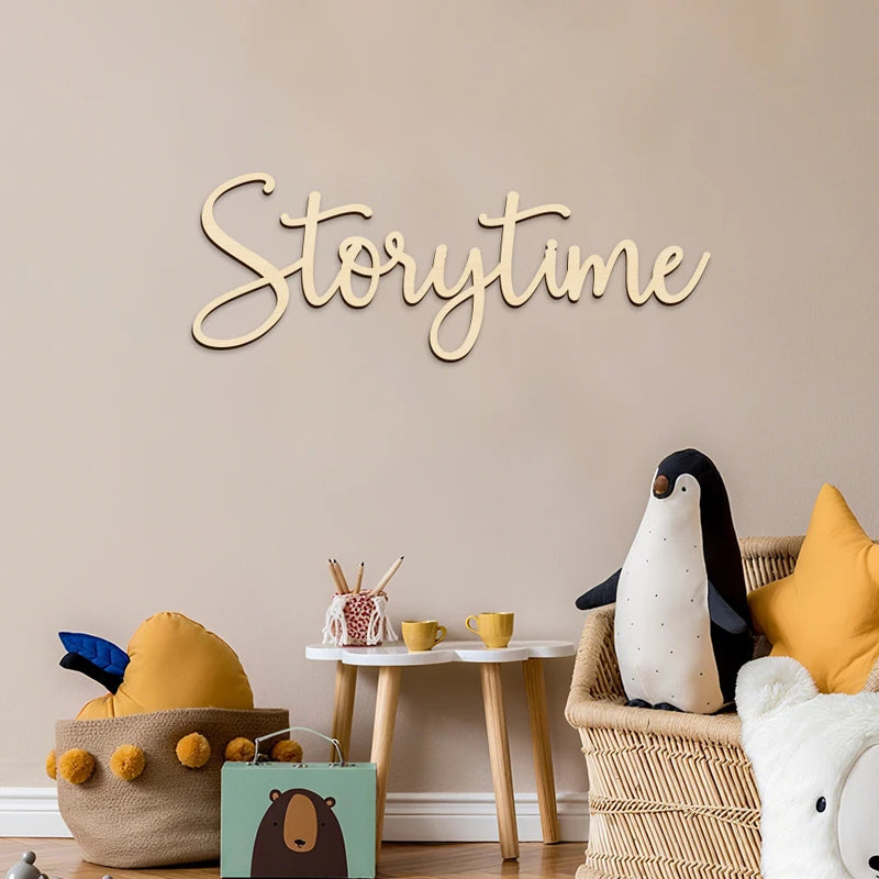 Wooden Storytime Wall Sign for Baby Room