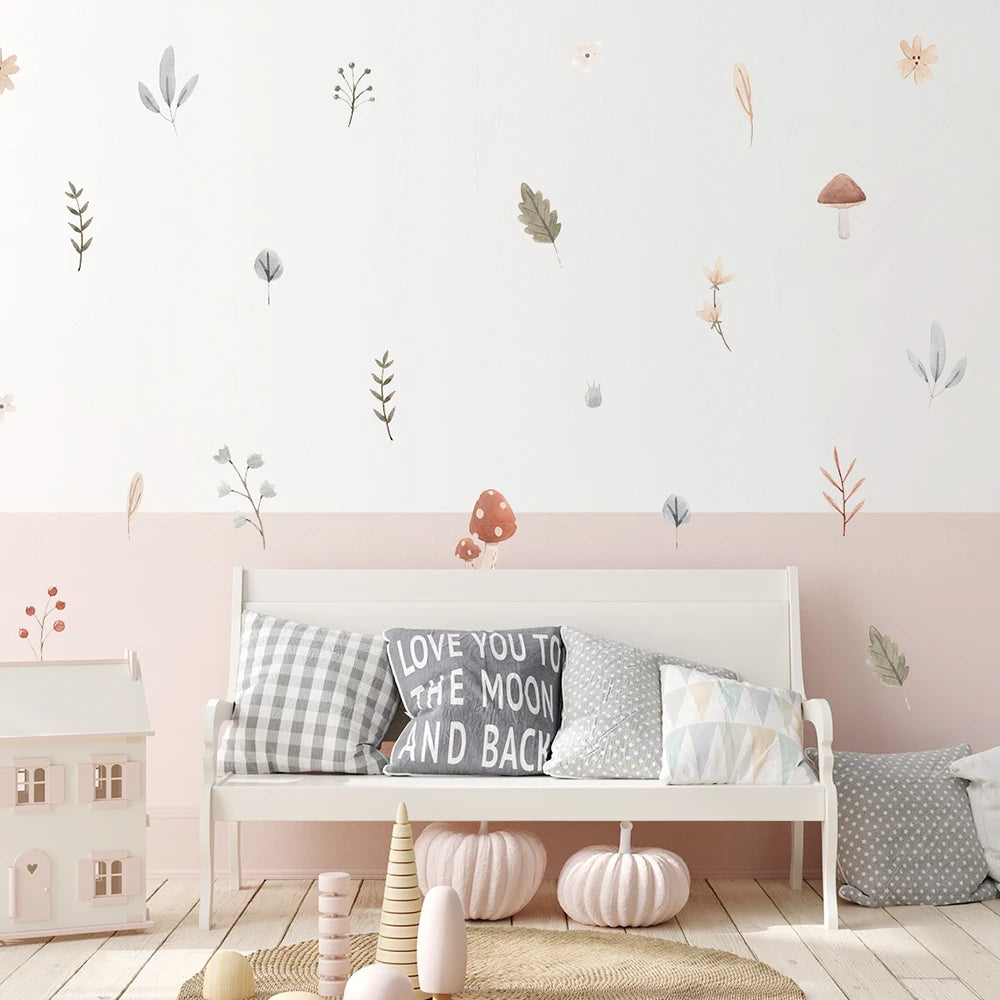 Nursery Wall Stickers Removable Vinyl Decals - Watercolor Mushrooms