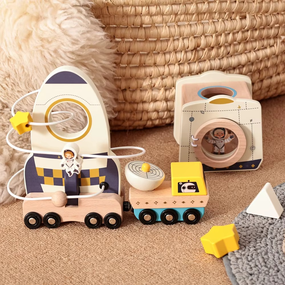 Space Rocket Maze & Space Station Shape Sorter with Magnetic Transporter