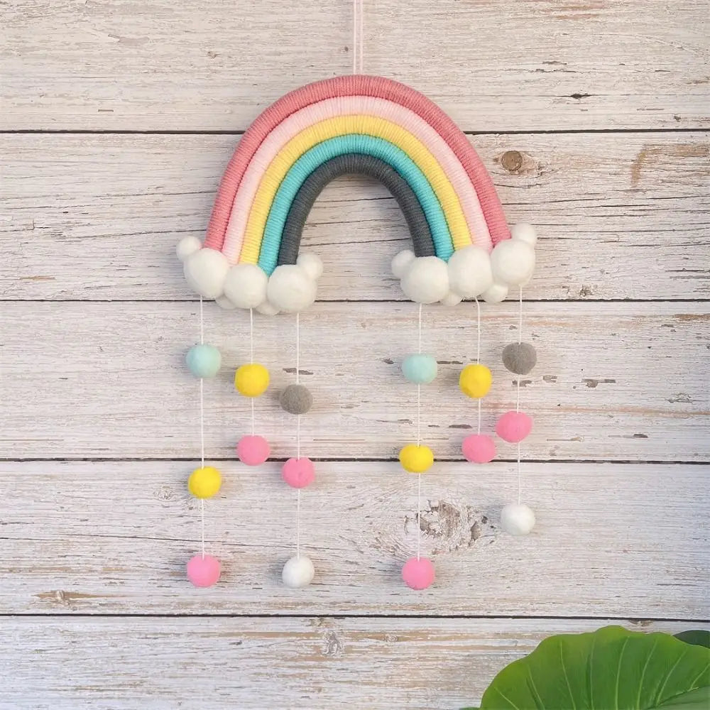 PomPom Macrame Rainbow Clouds Tapestry