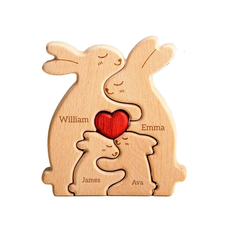 Personalized Wooden Rabbit Puzzle – Custom Family Name Keepsake Gift