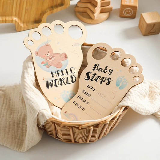 Baby Footprint Photography Prop Wooden Milestone Card