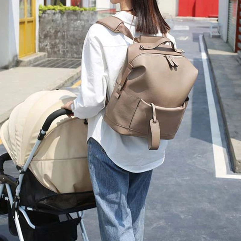 Luxury Leather Diaper Bag Backpack – Large Capacity Travel Bag