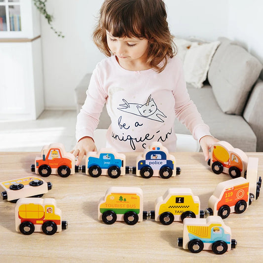 Montessori Wooden Magnetic Train Set - Vehicles