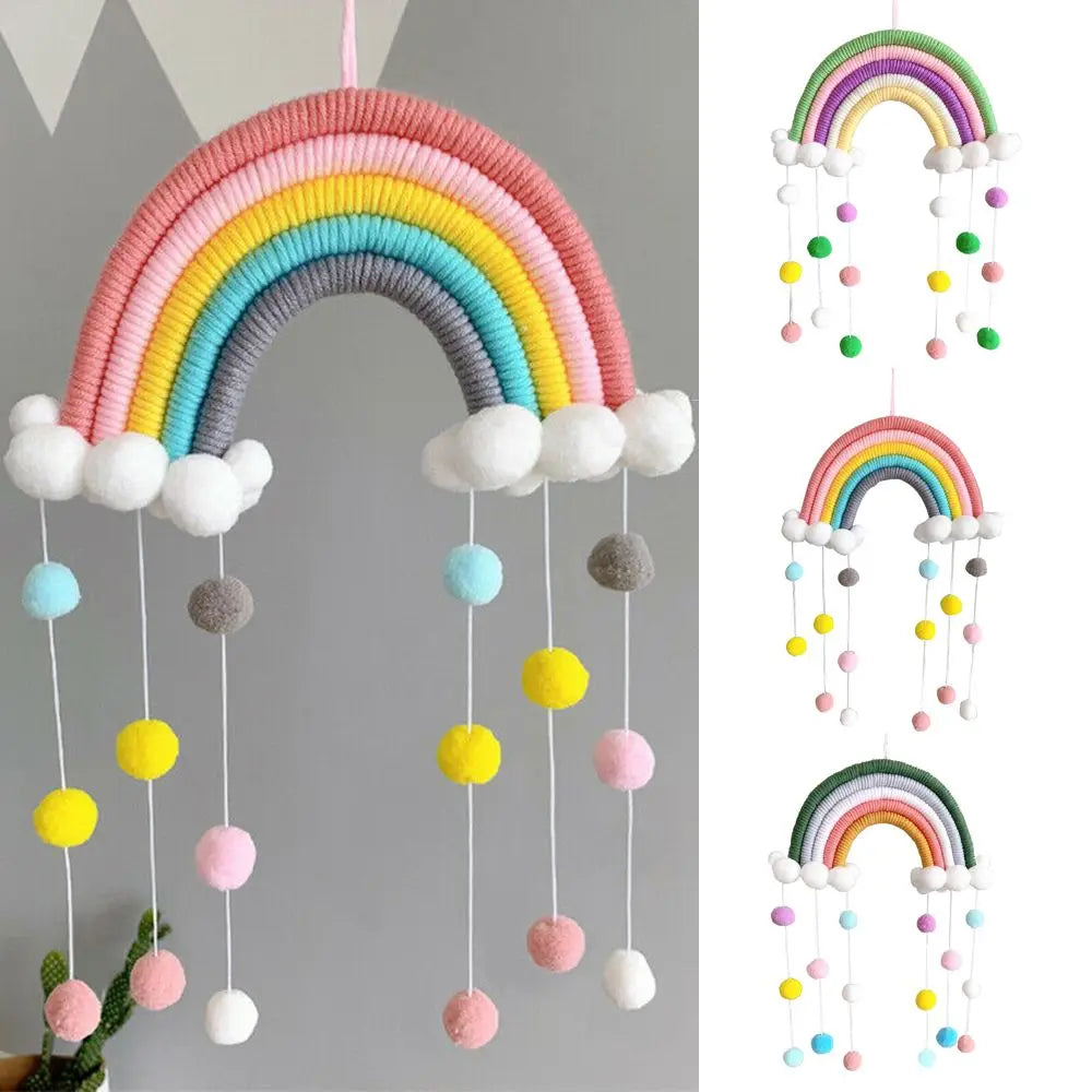 PomPom Macrame Rainbow Clouds Tapestry