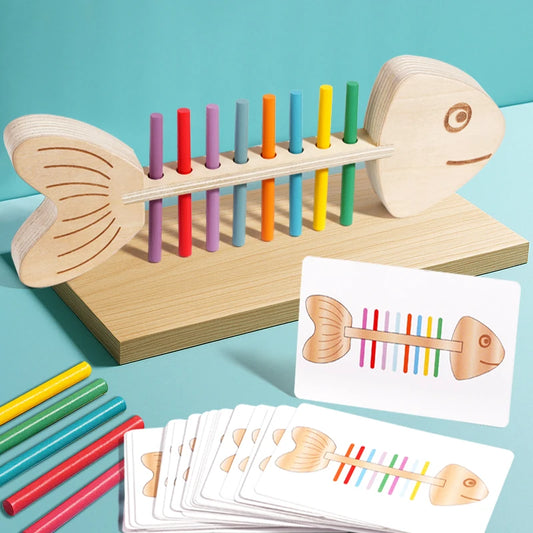 Montessori Wooden Balance & Color Matching Game - Fishbone