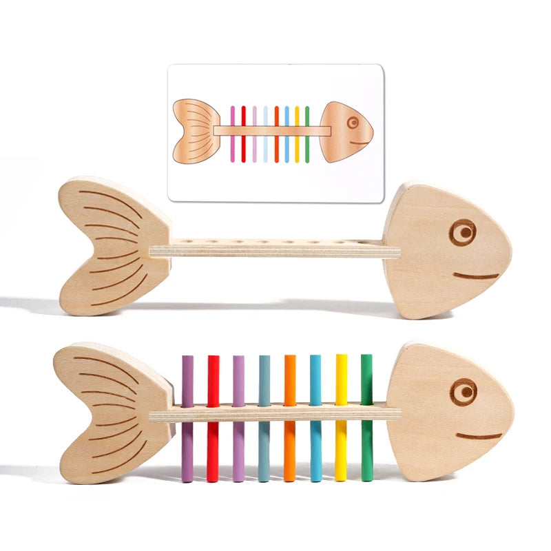 Montessori Wooden Balance & Color Matching Game - Fishbone