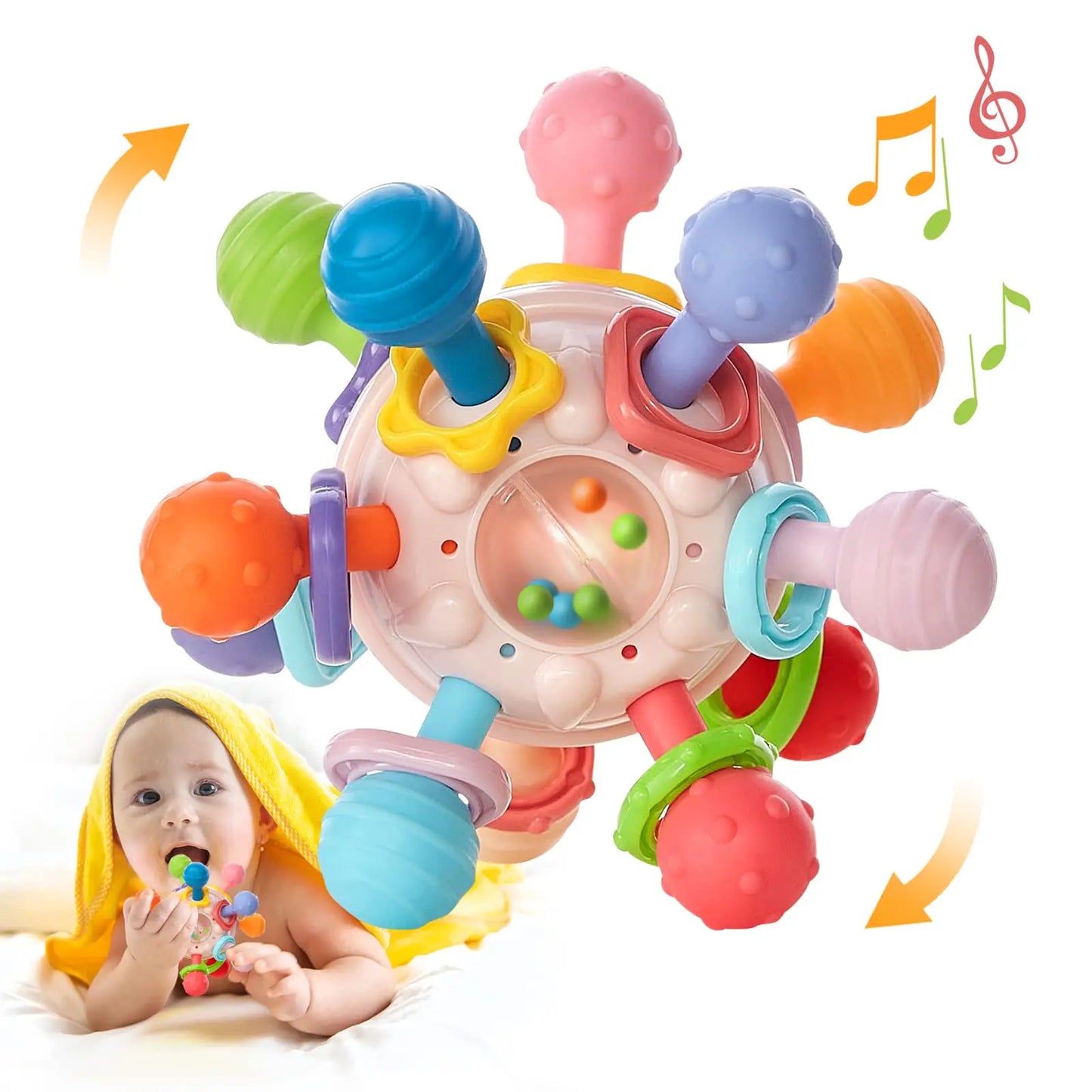 Sensory Teething Ball & Rattle – Baby Grasping Toy for 0–12 Months