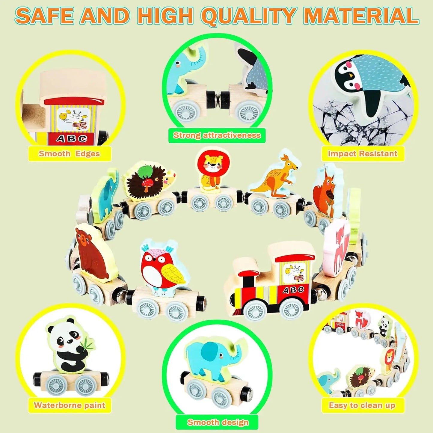 Montessori Wooden Magnetic Train Set - Dino