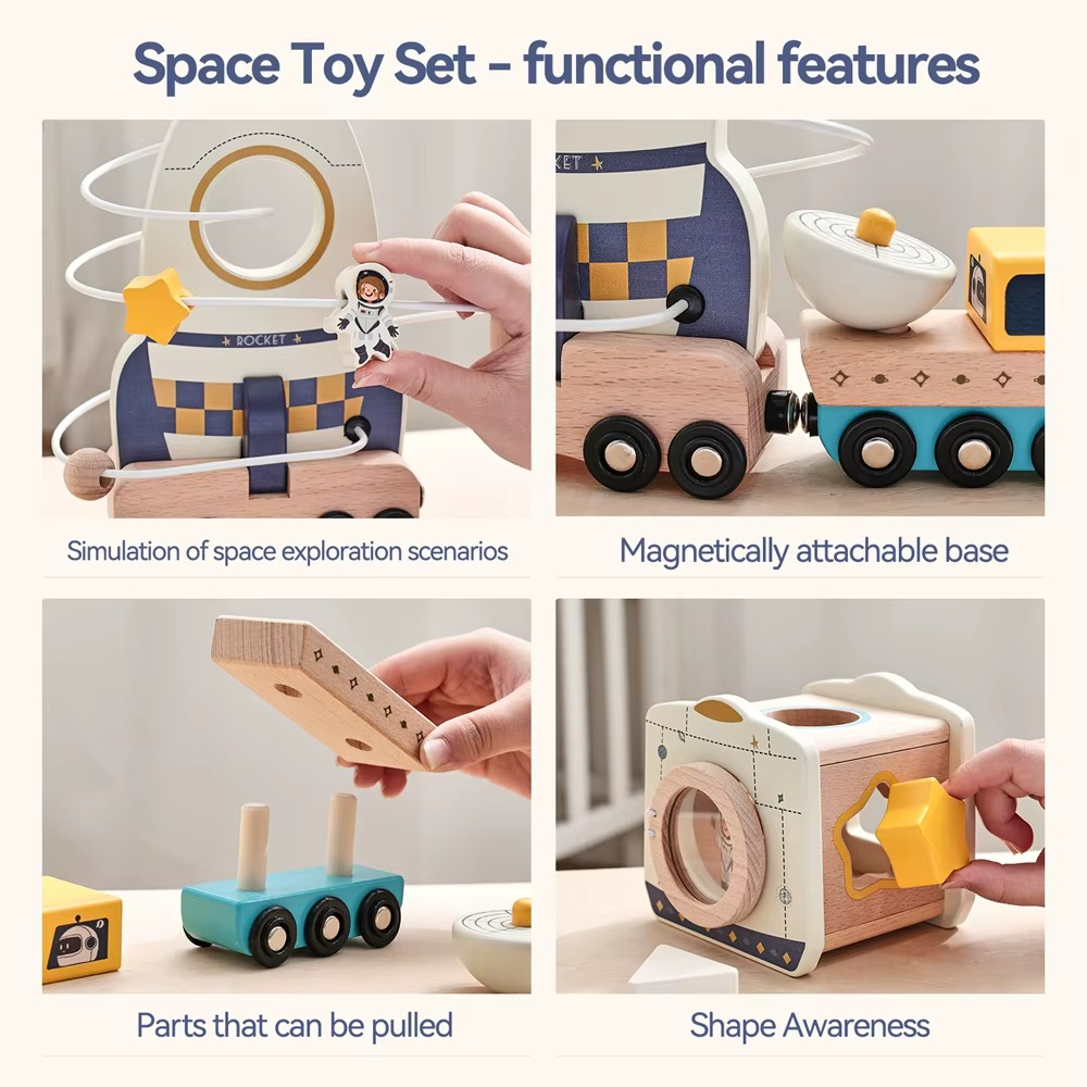 Space Rocket Maze & Space Station Shape Sorter with Magnetic Transporter
