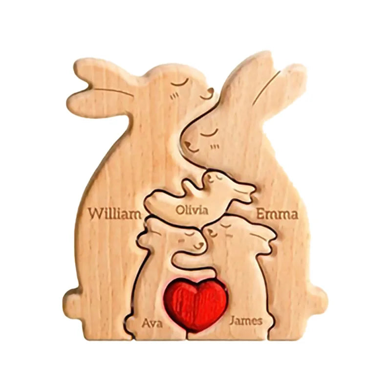 Personalized Wooden Rabbit Puzzle – Custom Family Name Keepsake Gift