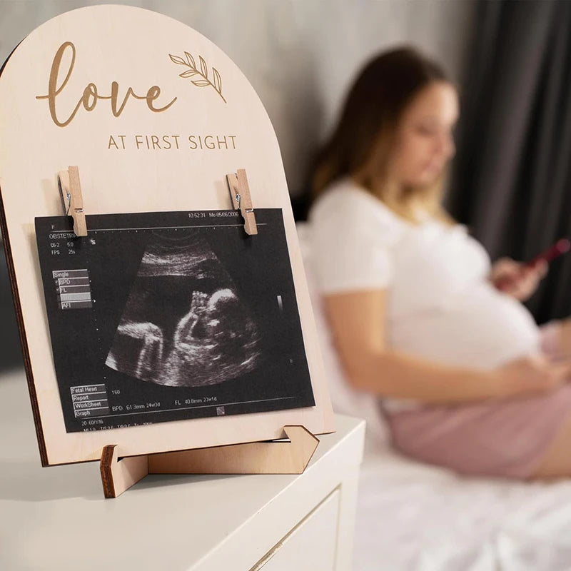 Pregnancy & Baby Birth Announcement Wooden Ultrasonic Photo Display