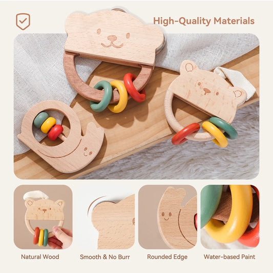 Montessori Wooden Bear Rattle & Teether
