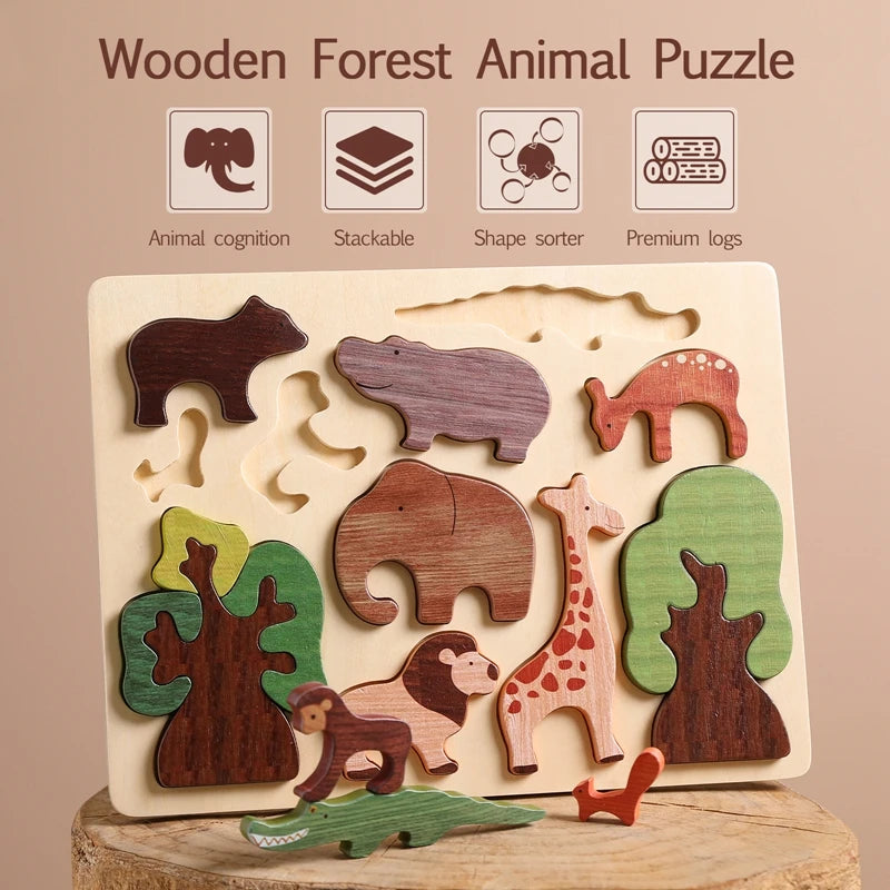 Montessori 3D Wooden Puzzle – Forest Animals Jigsaw