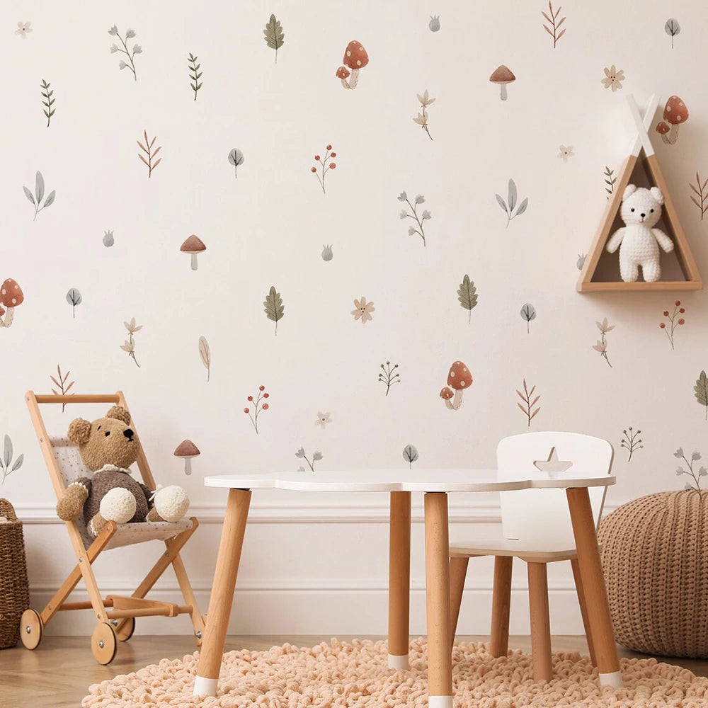 Nursery Wall Stickers Removable Vinyl Decals - Watercolor Mushrooms