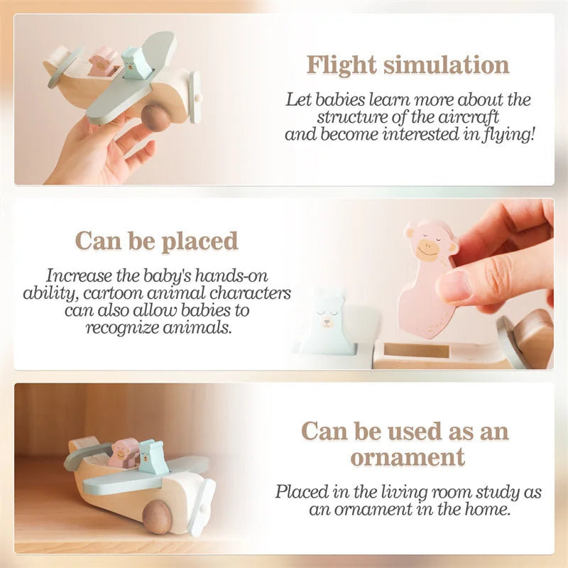 Wooden Airplane Toy with Animal Passengers