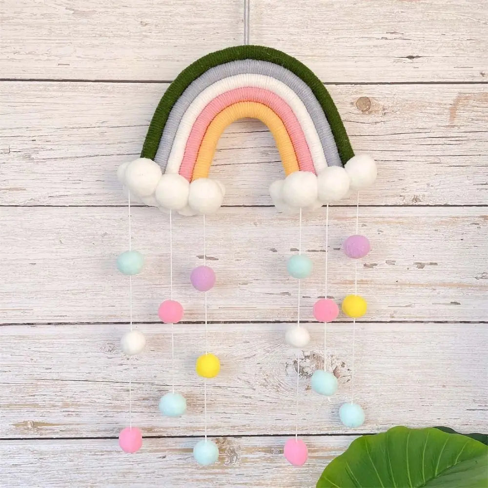 PomPom Macrame Rainbow Clouds Tapestry