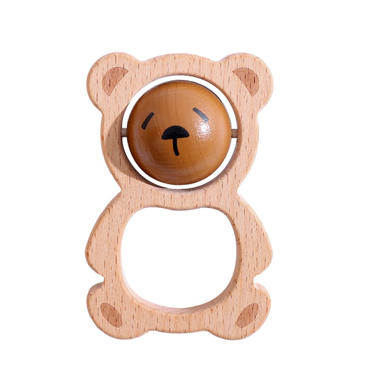 Wooden Baby Rattle Bear Rotating Toy