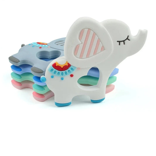 Colorful elephant-shaped teething toy with multiple layers on a white background, featuring the LOFCA brand.
