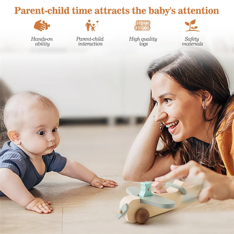 Wooden Airplane Toy with Animal Passengers