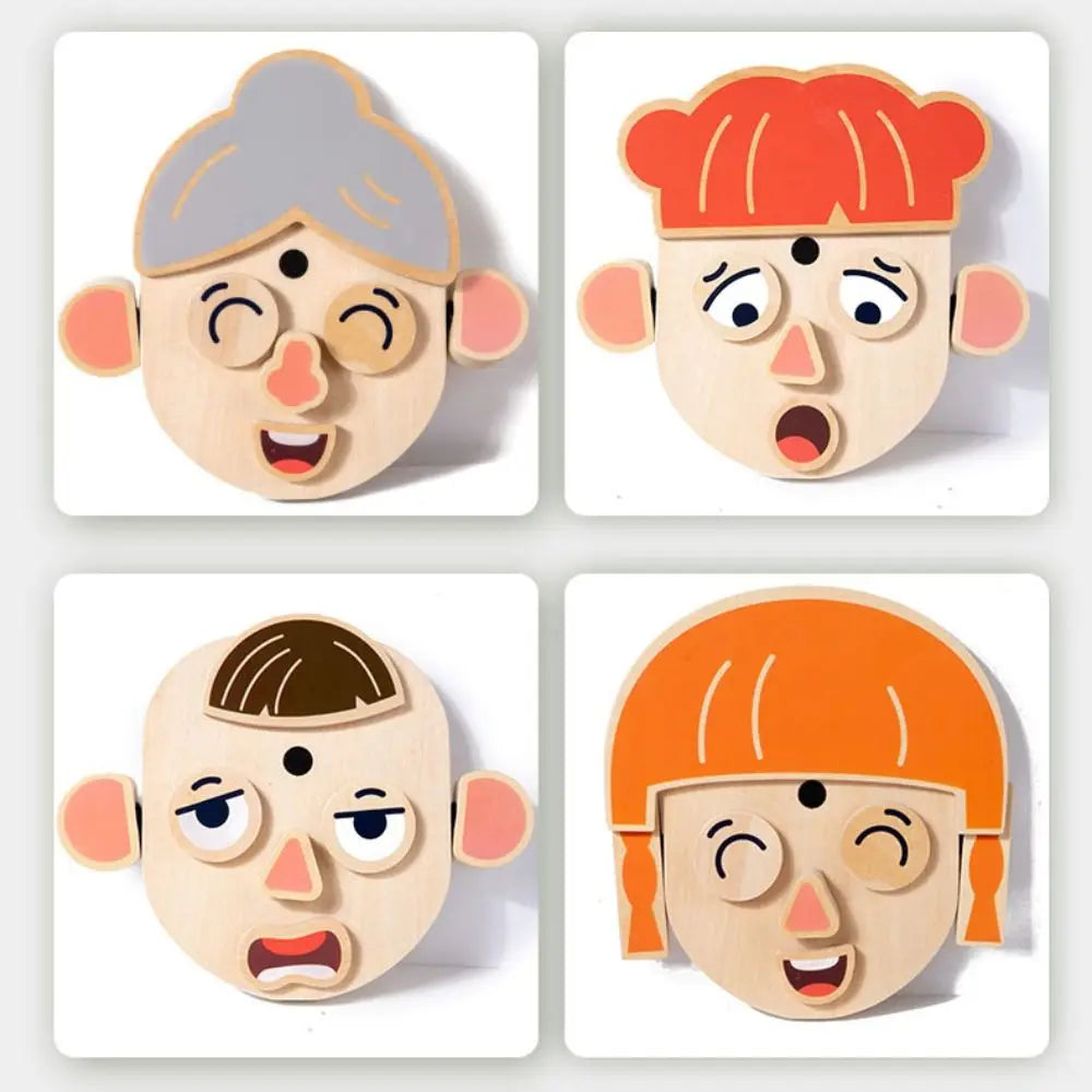 Montessori 3D Animal Puzzle Blocks – Wooden Face Changing & Shape Matching Game